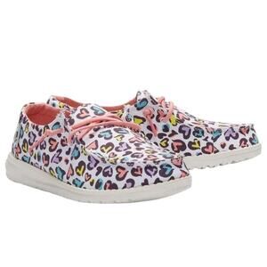 Hey Dude Children/Girls/Youth Wendy White Leopard Heart Slip On Shoes | NEW/NWT